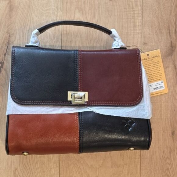 Patricia Nash Handbags - Patricia Nash Top Handle Satchel Yoeky Colorblock British Black Tan Leather